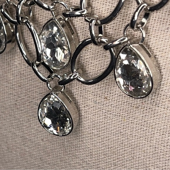 Silver Layered Gem Necklace Costume Event Party Cocktail - Picture 5 of 11